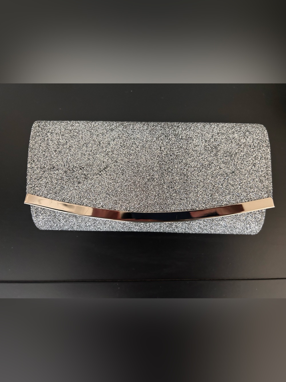 Silver Glitter Evening Clutch with Gold Accent